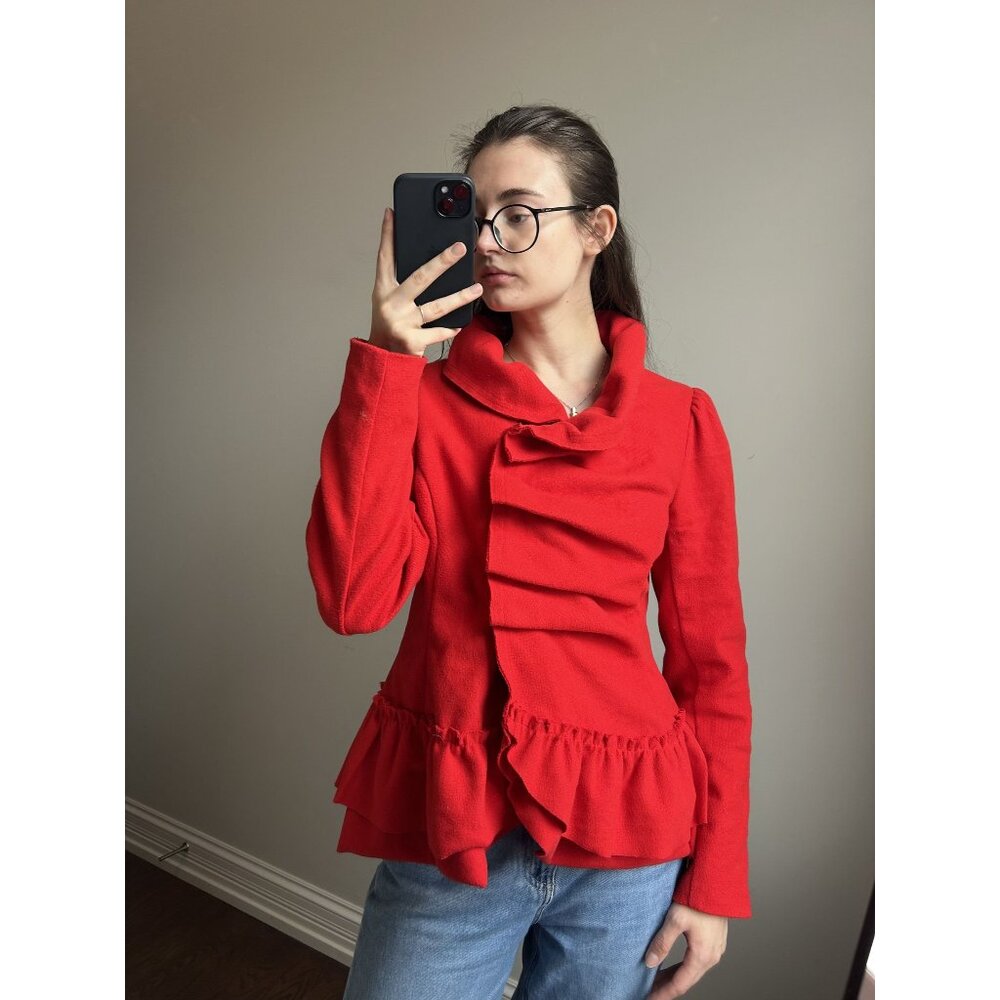 Red Ruffled Snap Button Blazer Size L - Picture 9 of 9
